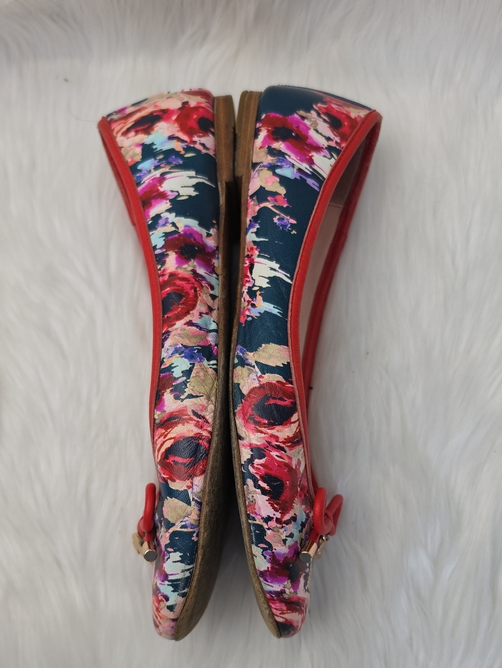 KATE SPADE Red Floral Rose Bow Preppy Spring Office Casual Ballet Flats 7.5 - Picture 4 of 10